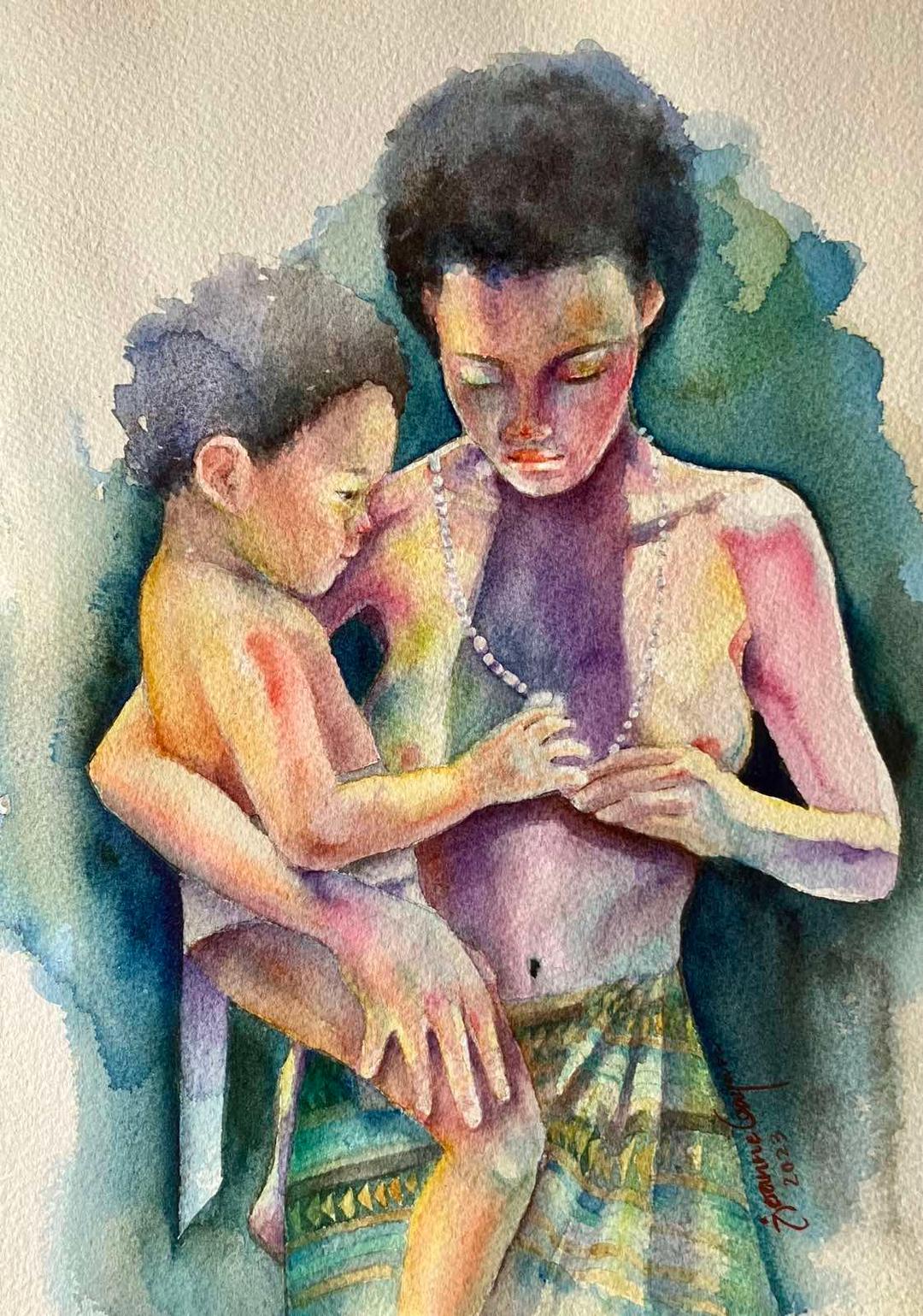 painting - Aeta Mother and Child